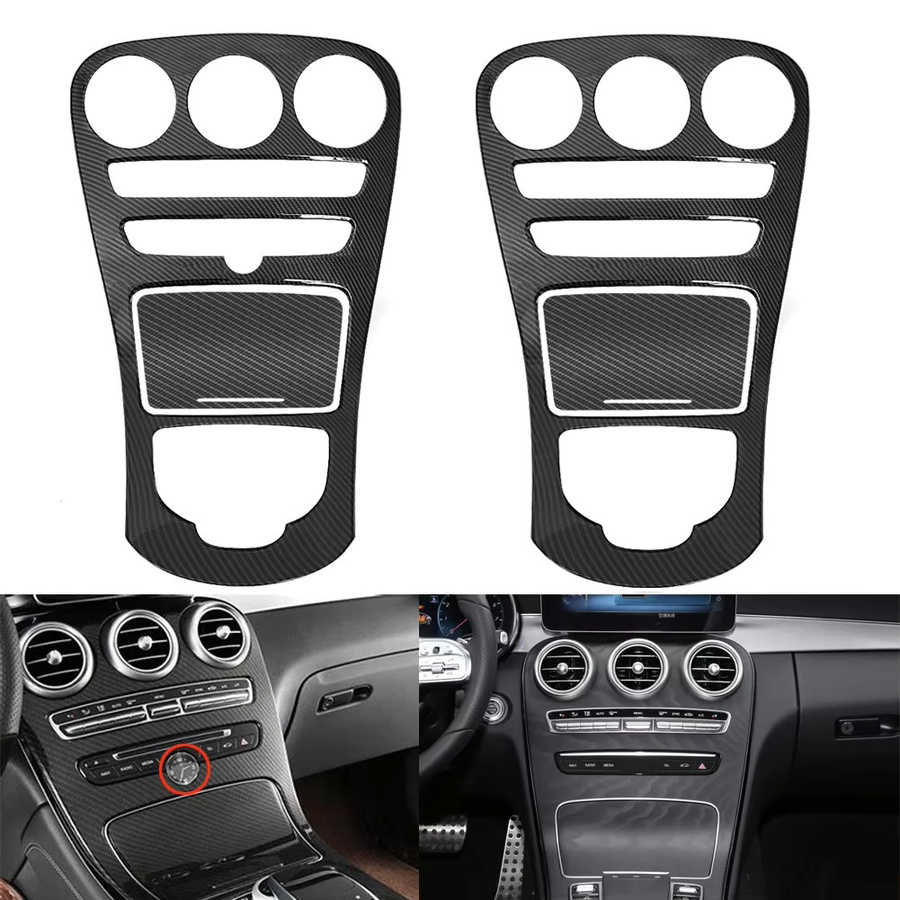 Auto Center Konsole Panel Dekoration Abdeckung in Carbon Fiber Optik für Mercedes Benz C-Klasse W205 und GLC X253, Farbe: Schwarz - Bild 1