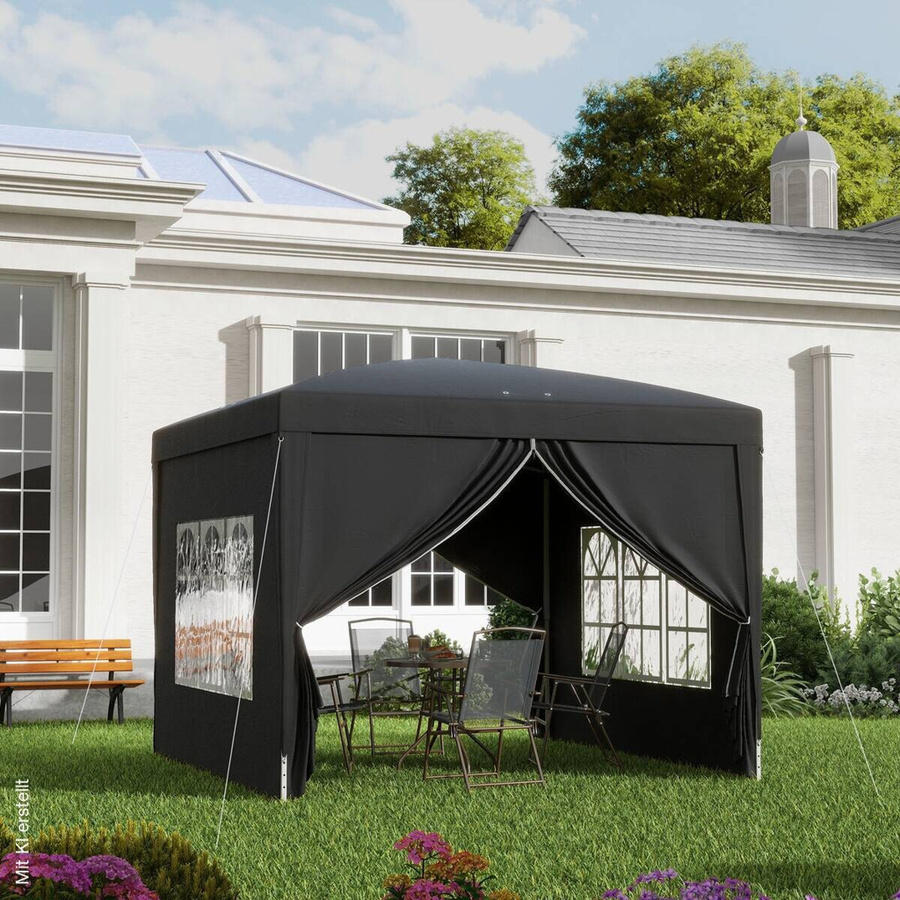 Outsunny Pavillon aus Stahl und Polyester in Schwarz mit Fenstern, B/H/L: 295 x 258 x 295 cm - Bild 5
