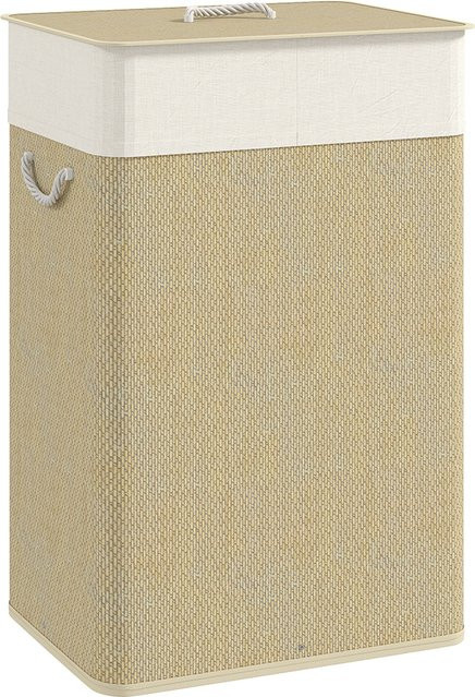 HOMCOM Bambus Wäschekorb mit Deckel und herausnehmbarem Wäschesack, 72 l, Natur/Beige - Bild 1