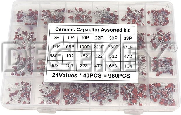 DECEKEY Keramikkondensator-Set mit 300 oder 960 Stück, sortiertes Kit elektronischer Komponenten von 2pF bis 0,1uF - Bild 1