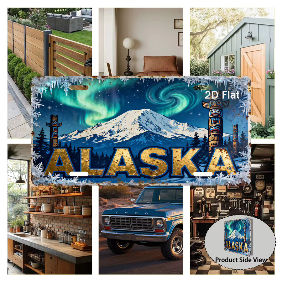 Vintage Alaska Aurora Borealis Nummernschild im Retro-Design, Mehrfarbig, B: 29,97 cm, H: 14,99 cm - Bild 3
