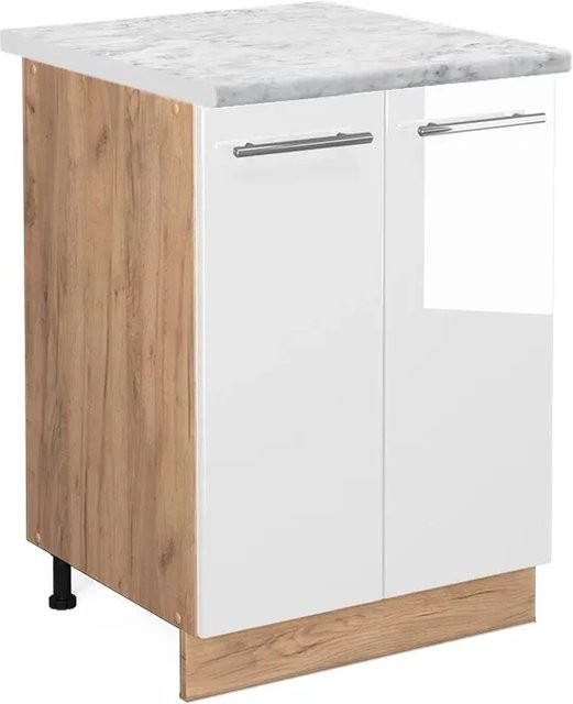 Vicco Küchenunterschrank Fame-Line Weiß Hochglanz und Goldkraft Eiche mit Soft-Close-Türen, B/T/H: 60 x 60 x 82 cm - Bild 1