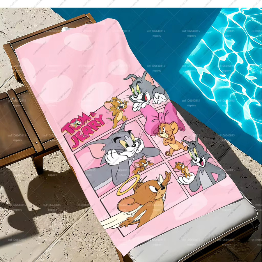 52TOYS Strandtuch aus Mikrofaser mit Tom & Jerry Comic Panel Design in Pink, schnell trocknend und saugfähig - Bild 2