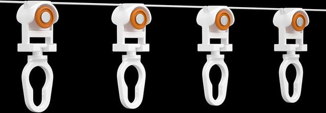 Orange Wheels S Wave Vorhangläufer für Ripple Fold Vorhangschienen, Farbe: Weiß - Bild 1