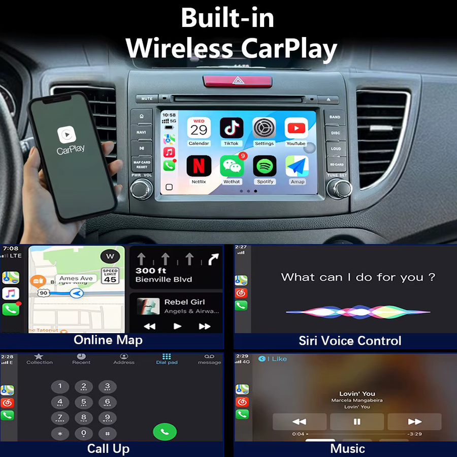 CHSTEK Autoradio für Honda CR-V CRV 4 RM RE 2011-2018 mit Android 13, kabellosem CarPlay, Navigation, WIFI und 4G in Schwarz - Bild 2