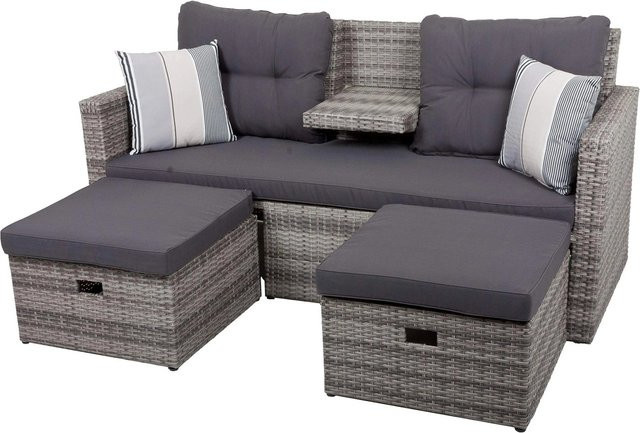 DELUKE Gartenloungeset YANNIK in Hellgrau mit Sofa und Fußhocker aus Aluminium und Kunststoffgeflecht - Bild 1