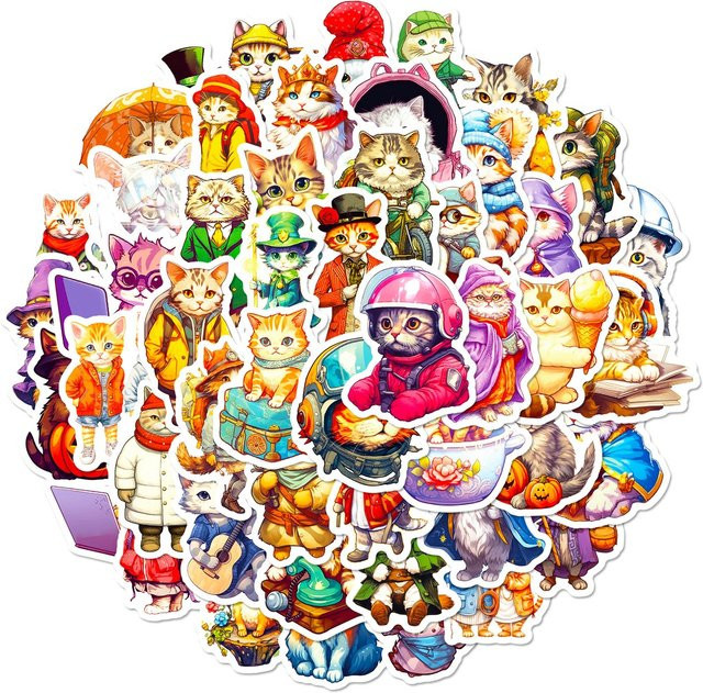 50 Stück bunte Katzen-Aufkleber von BulingBulingStickers Store für Handyhülle, Laptop und Gepäck - Bild 1