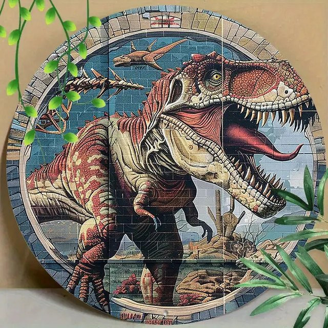 Potdemiel T-Rex Dinosaurier Wanddekoration aus Metall in Vintage-Optik, Mehrfarbig, B/H: 20 x 20 cm - Bild 1