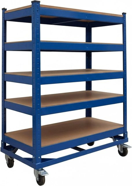 Relaxdays Etagenwagen Blau aus Stahl und MDF, 5-lagig höhenverstellbar mit Rollen, B/T/H: 110 x 90 x 45 cm - Bild 1