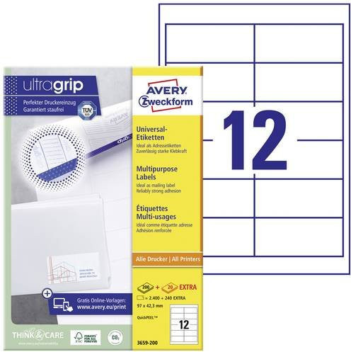 Avery Zweckform Universal-Etiketten 3659-200, Weiß, Papier, B/H: 97 x 42,3 mm - Bild 1
