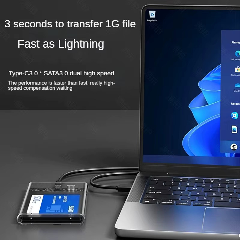 deepartner USB 3.0 Gehäuse für 2,5 Zoll SATA SSD und Festplatten mit USB-C Anschluss, transparent - Bild 2