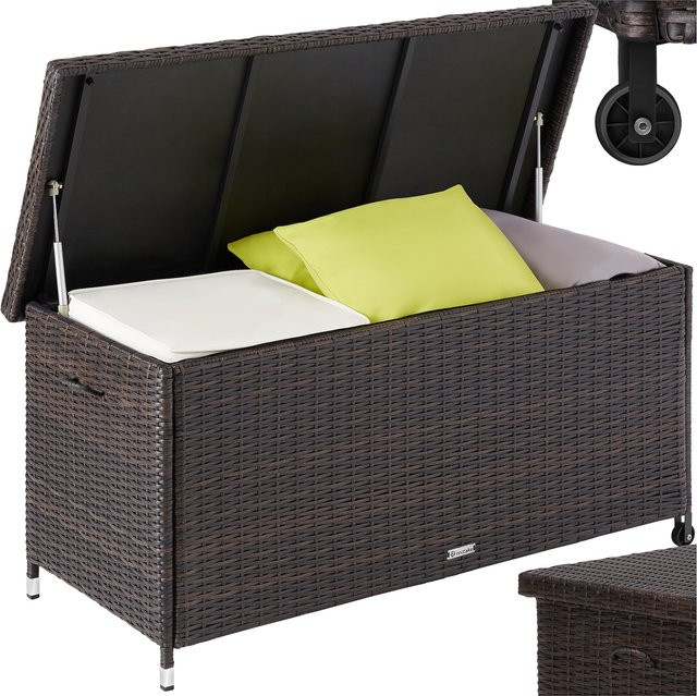 tectake Auflagenbox Kiruna mit Rattangeflecht und Hubautomatik, Braun, B/T/H: 121 x 56 x 60 cm - Bild 1