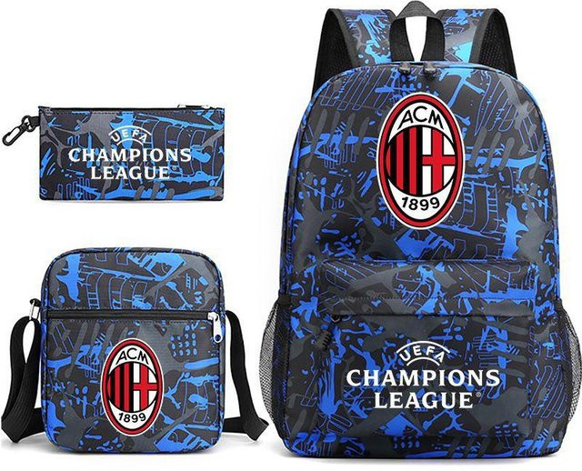 3-teiliges Schulrucksack-Set in Blau aus Oxford-Stoff mit großem Fassungsvermögen inklusive Federmäppchen und Schultergurt - Bild 1