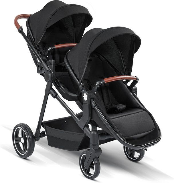 Leichter Twin-Kinderwagen von Warm house, faltbarer Multifunktions-Doppelsitz-Kinderwagen in Grau und Schwarz - Bild 1