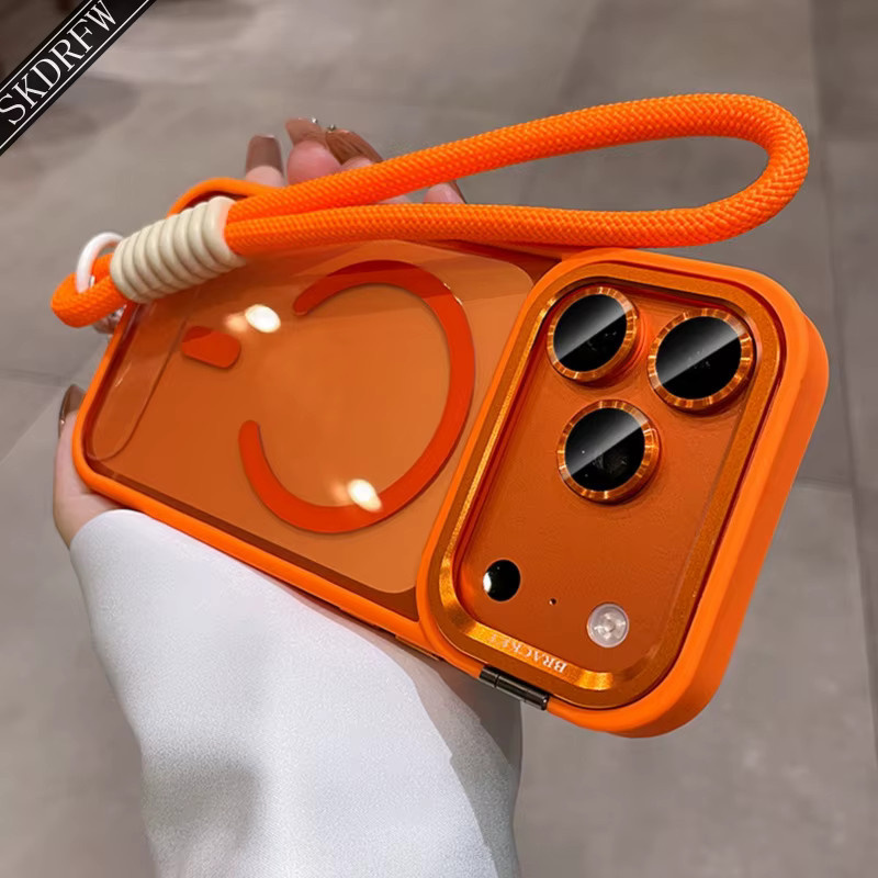 Metalllinsenhalterung mit Nylon-Lanyard für Apple iPhone 17 17 Air 17 Pro 17 Pro Max 16 Pro 16 Pro Max 15 Pro in Braun und Orange - Bild 3
