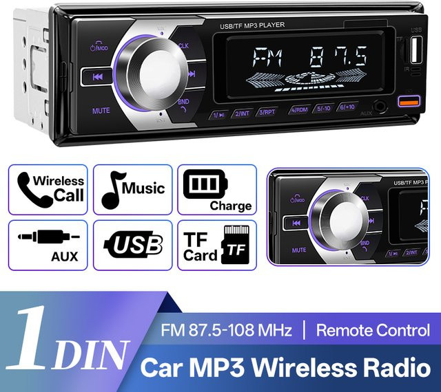 HIPPCRON Auto MP3-Player 1 DIN Autoradio mit 7 farbigen Lichtern, FM-Musikradio und Fernbedienung, Schwarz - Bild 1