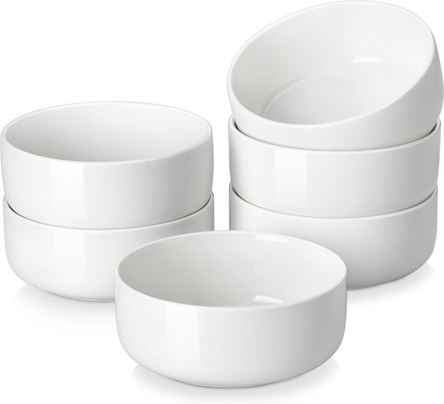 MALACASA LUNA Porzellan Salatschüssel-Set Weiß, 6/12-teilig, Keramik-Servierschüsseln und Müslischalen, mikrowellengeeignet für 6 Personen - Bild 1