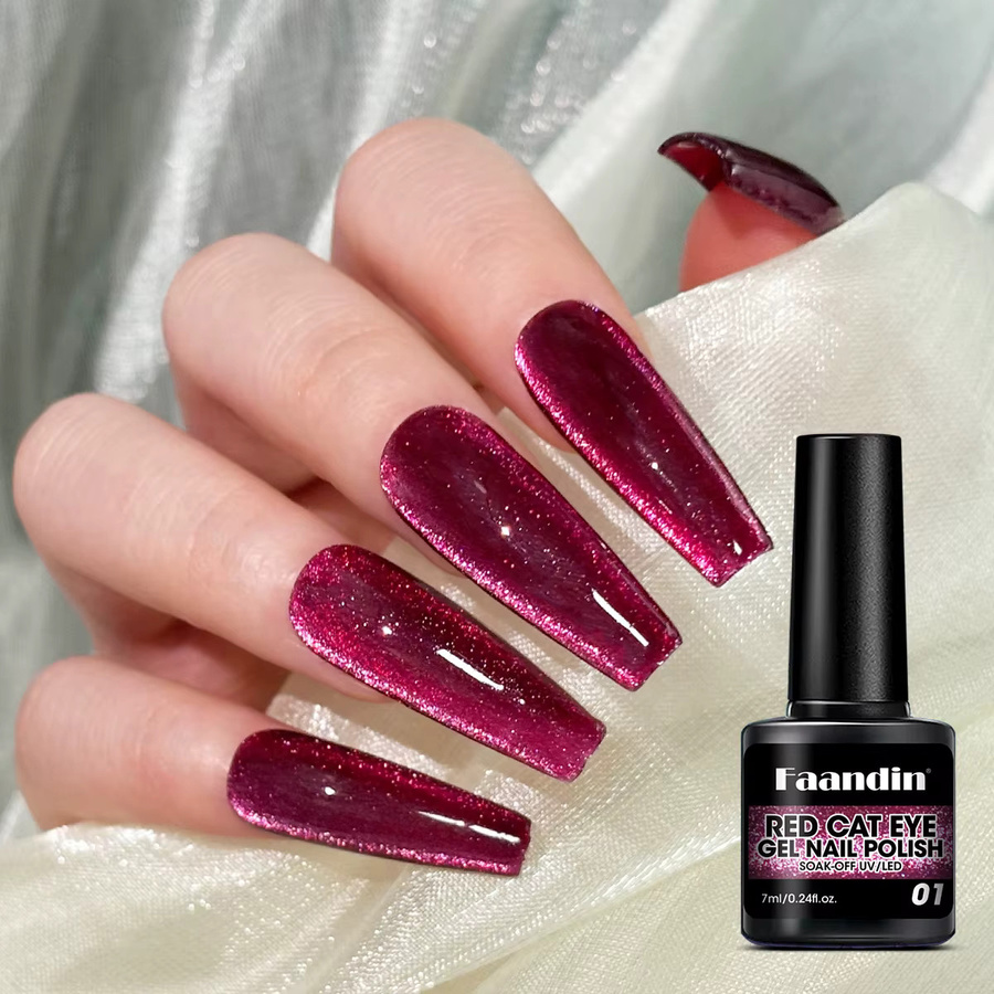 Faandin Nagellack, Neujahrsroter, 9D-Katzenaugen-Gel, Schimmernd - Bild 2