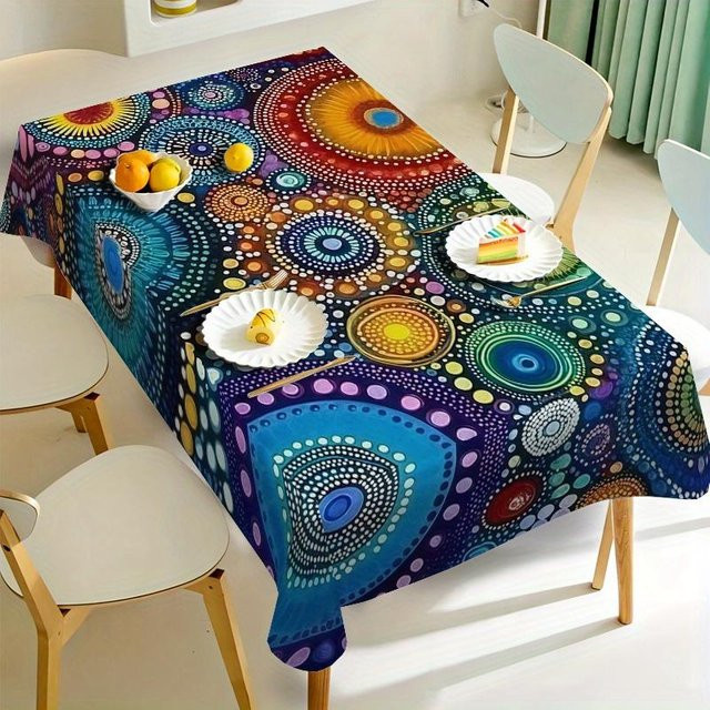JINGYUE Pet Rechteckige Tischdecke in Ethno-Design, Wasserdicht und Wiederverwendbar, Mehrfarbig, B: 100 cm, L: 160 cm - Bild 1