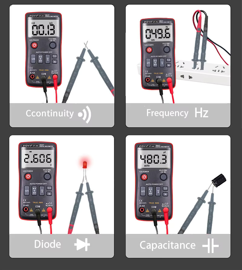 ZOYI ZT-A6 Digitalmultimeter mit Tastenbedienung für AC-DC-Spannung, Strom, Widerstand, Temperaturmessung und NCV-Funktion - Bild 6