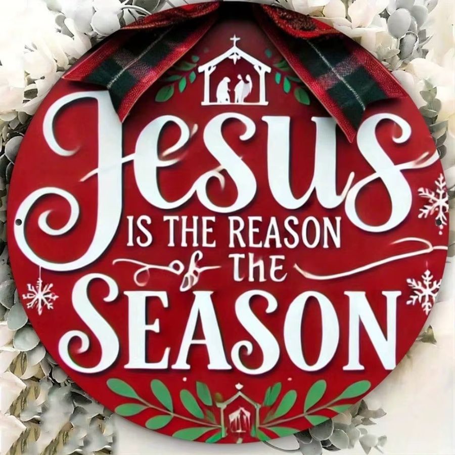 CIFBUY Rundes Metall-Weihnachtsschild Jesus ist der Grund mit Schneeflocken und Heilchen, Durchmesser: 20,3 cm - Bild 3