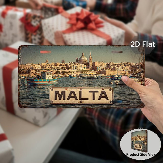 Retro Malta Nummernschild Valletta Stadt Skyline Wanddekoration aus Metall von CIFBUY, Mehrfarbig, Breite: 30 cm, Höhe: 15 cm - Bild 1
