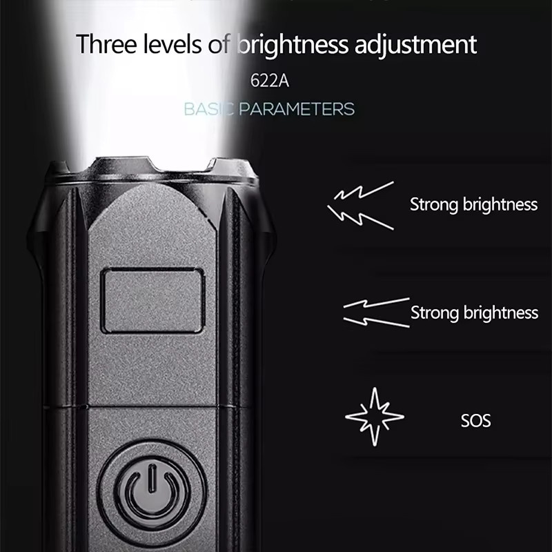 Wiederaufladbare ultrahelle LED-Taschenlampe mit Zoomfunktion und wasserdichtem Gehäuse in Schwarz - Bild 5