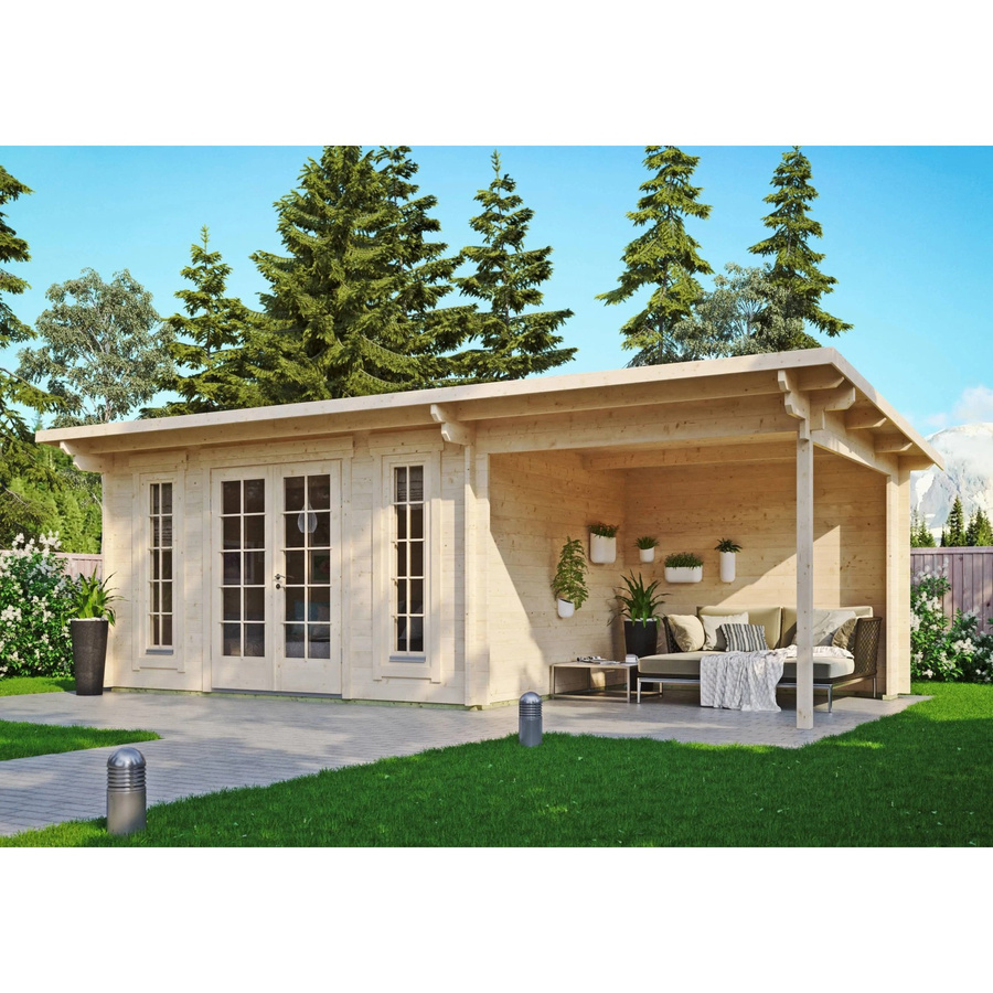 Fjordholz Gartenhaus Jacob 44 B Log Cabin mit Seitendach in Grau, imprägniertes Holz mit Fenster und Tür - Bild 2
