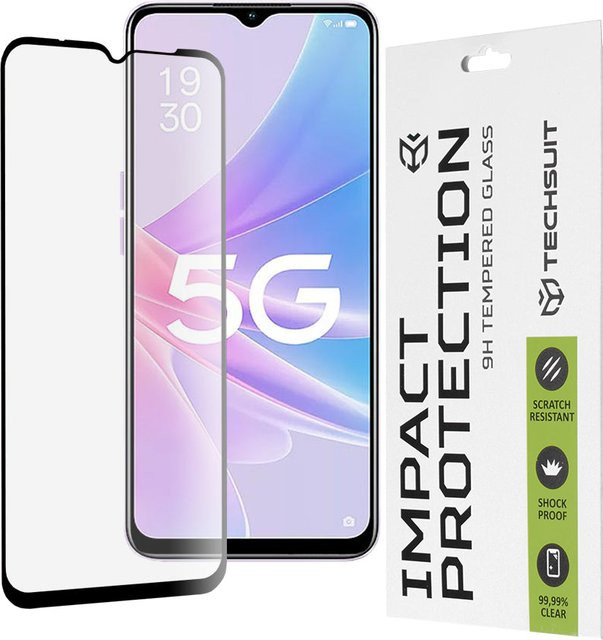 Techsuit Displayschutzfolie aus gehärtetem Glas für Oppo A58 5G und Oppo A78 5G, Full Glue, Schwarz - Bild 1