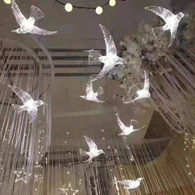 10 Stück transparente Vogel-Kronleuchter aus Kunststoff für Deckenbeleuchtung und Partydekoration, B/H: 25 x 17 cm - Bild 1