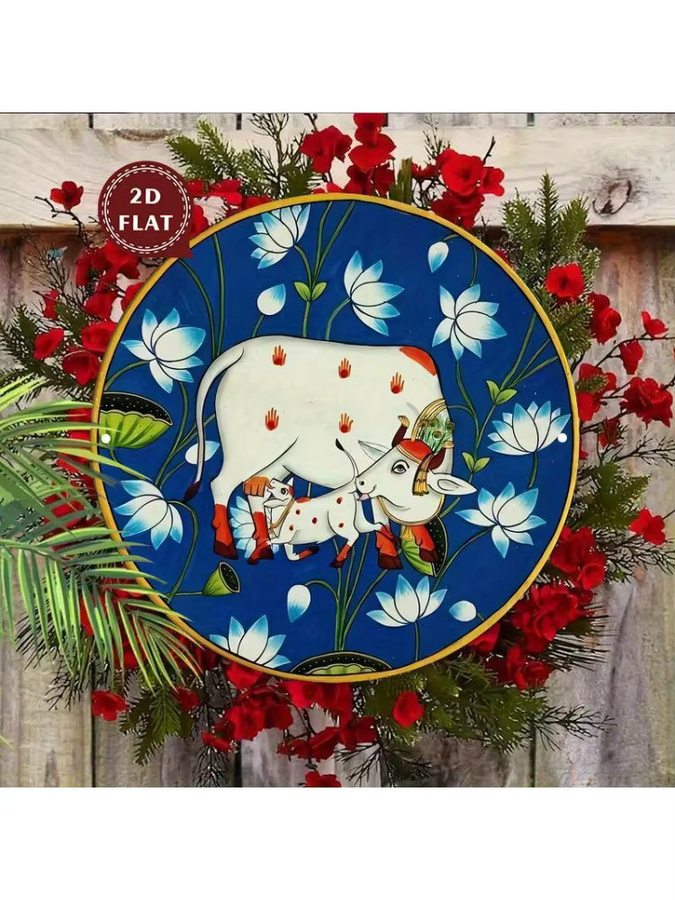 Potdemiel Vintage Wandkunstschild aus Metall mit Lotus- und Blumenmuster, rund, Mehrfarbig, Durchmesser: 20 cm - Bild 6