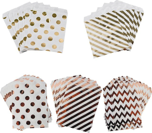Cyuan Süßigkeitentüten aus Papier in Gold und Roségold mit Punkt- und Streifenmuster für Snacks, Geburtstage oder Hochzeiten, 25 Stück - Bild 1
