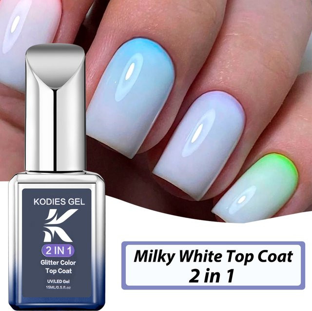 KODIES GEL Milky White Top Coat UV Gel Nagellack, 15 ml, Glänzend - Bild 1