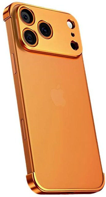 Stoßfänger Case für Apple iPhone 17 Air 16 15 14 13 12 Pro Max Plus mit Kameraobjektiv Schutz und Eckabdeckung in Orange aus Metall - Bild 1