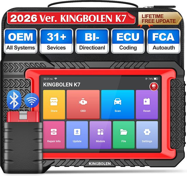KINGBOLEN K7 Diagnosegerät für Autos, CANFD OBD2 Scanner mit ECU-Codierung und 28 Reset-Funktionen, Schwarz - Bild 1