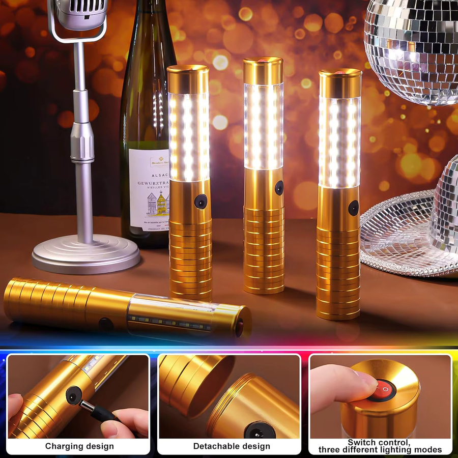 XIWANGFIRE Wiederaufladbarer LED-Leuchtstab für Flaschenservice in Gold und Weiß mit RGB-Effekt für Bar und Party - Bild 4