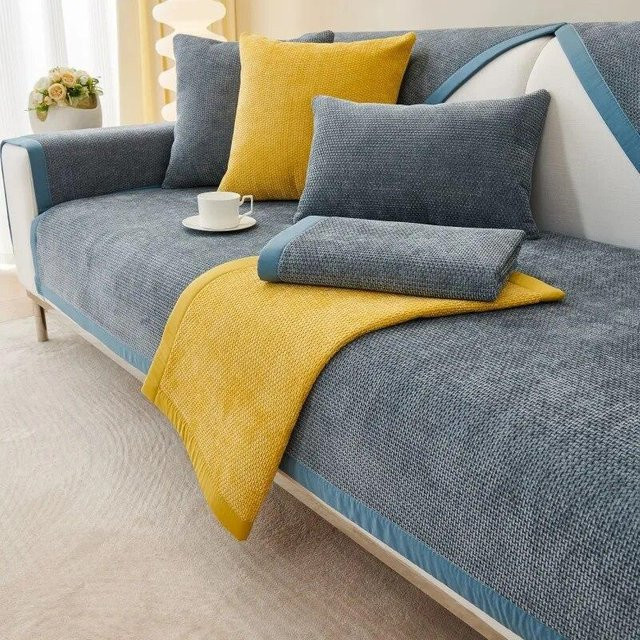 Rutschfestes Sofakissen aus Chenille in Blau, quadratisch, B/B: 90 x 90 cm - Bild 1