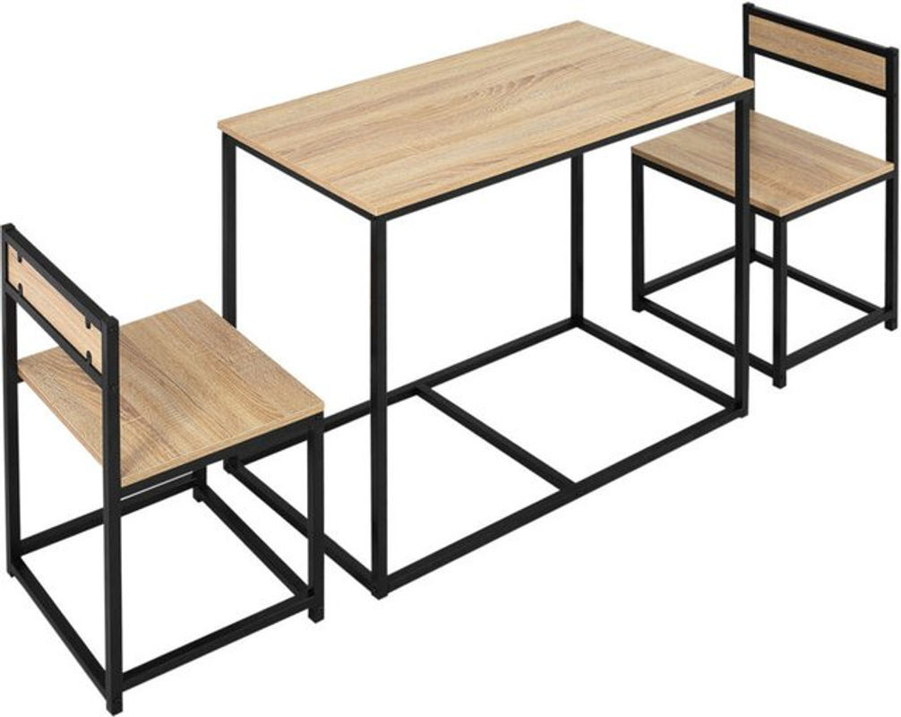 HOMCOM Essgruppe im Industrial Design bestehend aus einem Esstisch und 2 Stühlen in Eiche Natur aus Holzwerkstoff und Metall - Bild 1