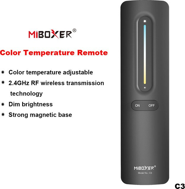 Miboxer C3 RF Wireless Remote Touch Fernbedienung für CCT LED-Streifen, 2,4 GHz, Schwarz - Bild 1