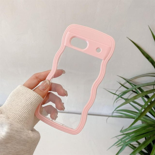 Transparente 2-in-1 Hülle mit Lockiger Welle für Google Pixel 9 Pro 8 8A 7A Stoßfestes Acryl Hybrid Silikon Case in Pink - Bild 1