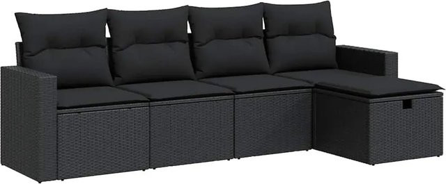 vidaXL 5-tlg Garten-Sofagarnitur aus schwarzem PE-Rattan mit Kissen und Stauraum - Bild 1