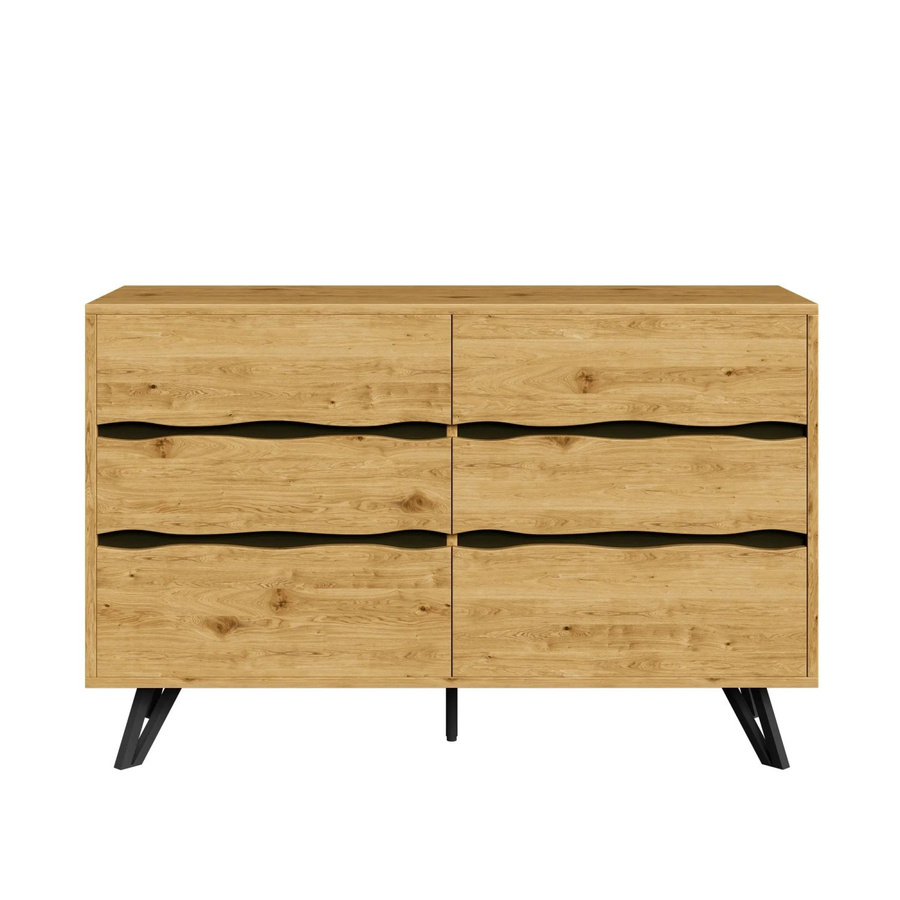 okwish Sideboard mit 6 Schubladen in Braun, modern mit Metallfüßen, B/T/H: 120 x 40 x 75,5 cm - Bild 2