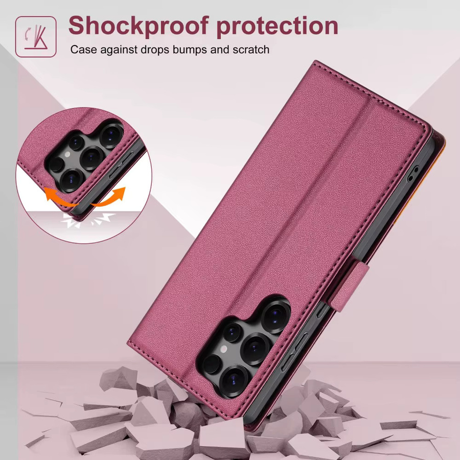 RFID-blockierende Flip-Telefonhülle mit Kartensteckplatz und Brieftasche für Samsung Galaxy S25 Ultra S24 Plus S23 S22 A06 A16 A26 A36 A56 A17 A55 in Braun oder Pink - Bild 3