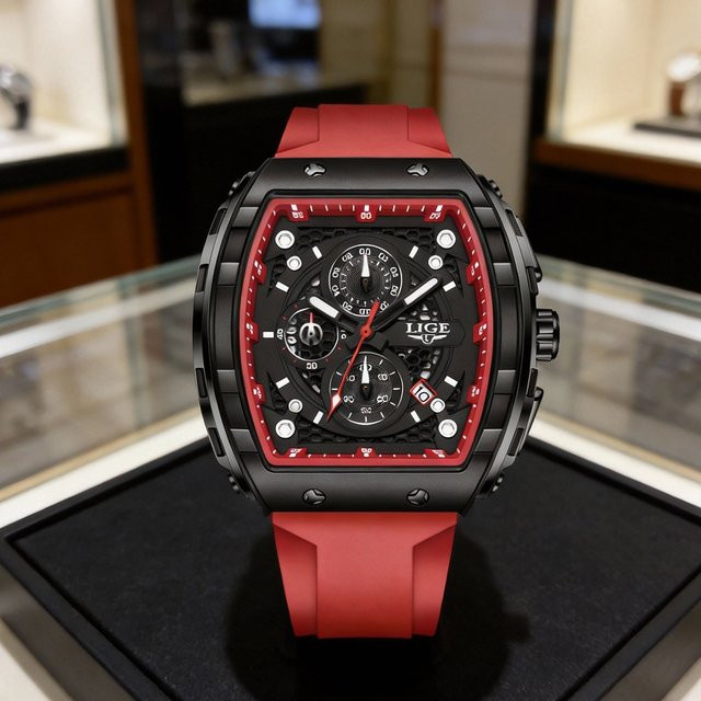 LIGE Chronograph Armbanduhr, Quarz, Schwarz, Edelstahl, Herren - Bild 1