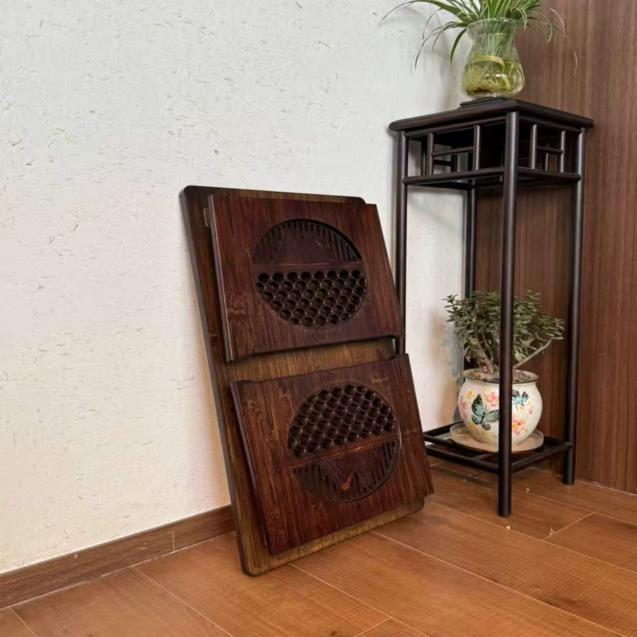 MOYU Klappbarer Bambus-Teetisch in Braun, Multifunktionaler Fensterbank-Schreibtisch für Balkon und kleine Räume, B/T/H: 60 x 45 x 30 cm - Bild 4
