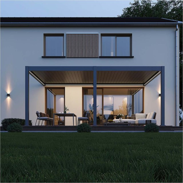 Weide Deluxe Plus Elektrische Wand-Terrassenüberdachung aus Aluminium in Anthrazit mit LED-Beleuchtung, Pultdach, 4 x 6 m - Bild 1