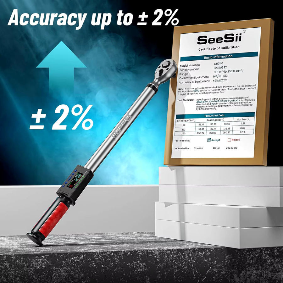 Seesii Digitaler Drehmomentschlüssel 1/2 Zoll mit 340 N.m und 2% Genauigkeit, Elektrischer Drehmomentschlüssel mit 3 Modi für die Autopflege - Bild 2