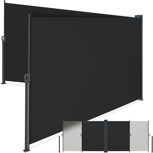 tectake Doppel-Seitenmarkise Schwarz mit Aufrollmechanismus, B/H: 600 x 200 cm - Bild 1