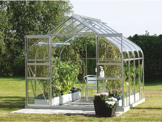 Vitavia Gewächshaus Diana 6700 freistehend mit Aluminium Eloxiert in Silver, 6,7 m², ESG Glas, Glockendach und Doppelschiebetür - Bild 3