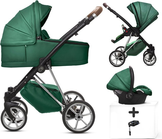 TPFLiving 4in1 Kinderwagen Royal aus Kunstleder in Grün mit silbernem Gestell - Bild 1